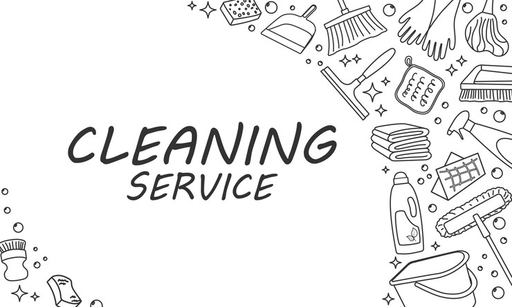 Vecteur arrière-plan du service de nettoyage modèle avec des outils d'entretien ménager doodle cadre d'éléments de ménage à domicile
