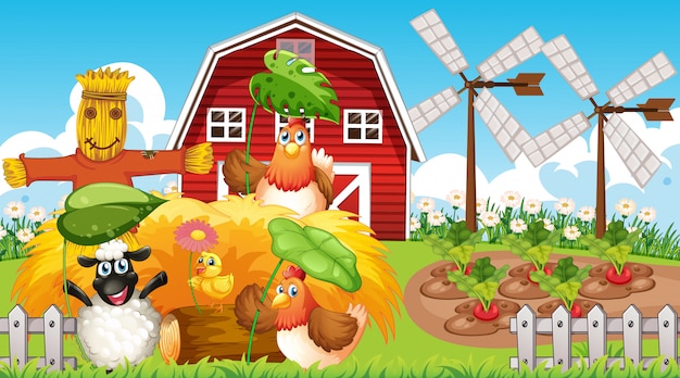 Vecteur arrière-plan du thème de la ferme avec des animaux de ferme