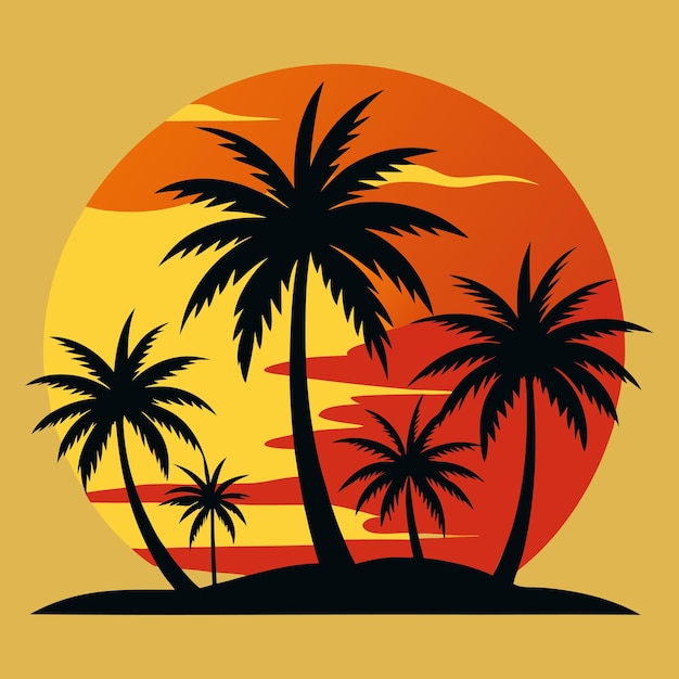 arrière-plan d'été avec des silhouettes de palmiers vecteur