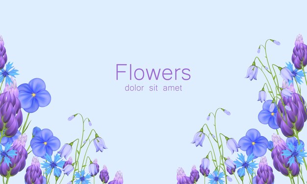Vecteur arrière-plan floral réaliste avec des fleurs violettes sur couleur pastel