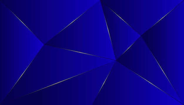 Arrière-plan en forme de triangles polygonaux bleu foncé abstraits avec ligne de couleur dorée et effet d'éclairage
