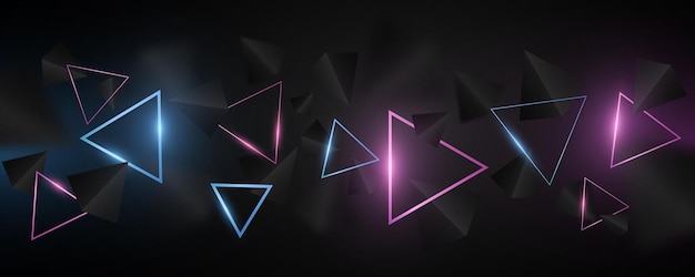 Arrière-plan géométrique futuriste Triangles lumineux bleus et violets dans l'obscurité Conception de modèle Couverture moderne abstraite Formes polygonales 3D Illustration vectorielle