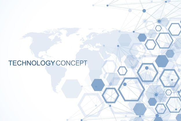 Arrière-plan géométrique hexagonal Réseau génétique et social des hexagones Futur modèle géométrique Présentation d'entreprise pour votre conception et votre texte Concept graphique minimal Illustration vectorielle