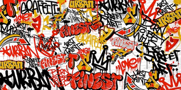 Arrière-plan graffiti avec vomissement et étiquetage style dessiné à la main Street art graffiti thème urbain