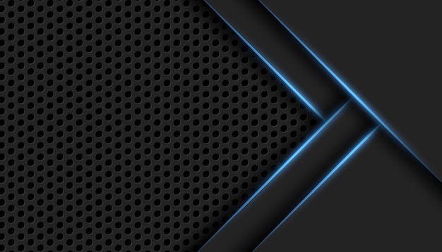 Vecteur arrière-plan de grille de cercle noir 3d avec des lumières au néon bleues