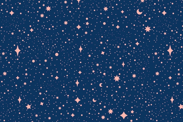 Vecteur arrière-plan horizontal du ciel nocturne étoilé plat motif cosmique coloré avec des étoiles espace répétitif
