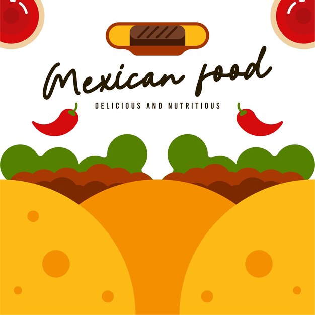 Arrière-plan D'illustration De Nourriture Mexicaine Plate Avec Des Icônes De Nourriture