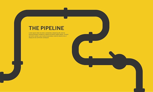 Vecteur arrière-plan industriel avec pipeline jaune. pipeline de pétrole, d'eau ou de gaz avec raccords et vannes.