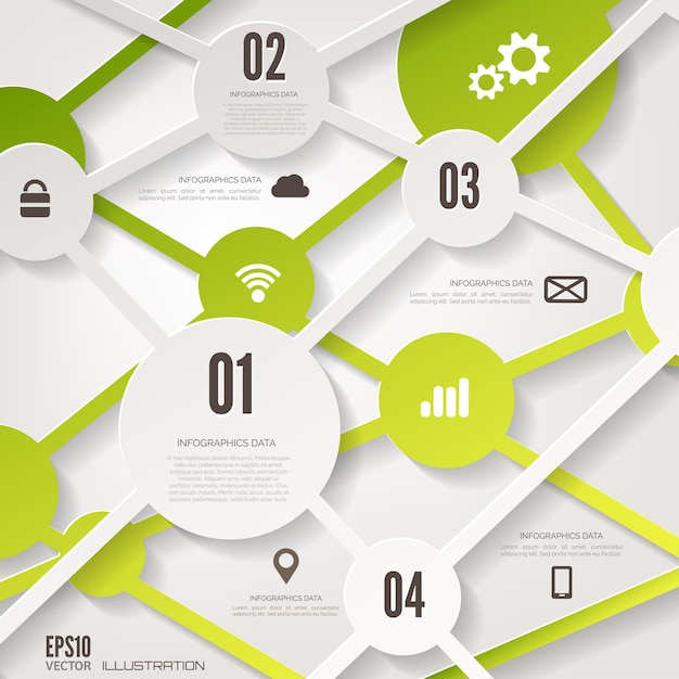 Vecteur arrière-plan de l'informatique en nuage avec des icônes web, des éléments infographiques d'applications mobiles de réseaux sociaux