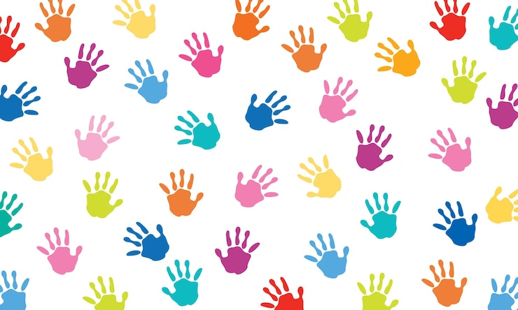 Arrière-plan avec des mains peintes aux couleurs vives