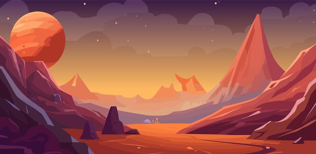 Vecteur arrière-plan martien d'un autre monde pour l'interface utilisateur de jeu avec illustration de dessin animé aux couleurs vives
