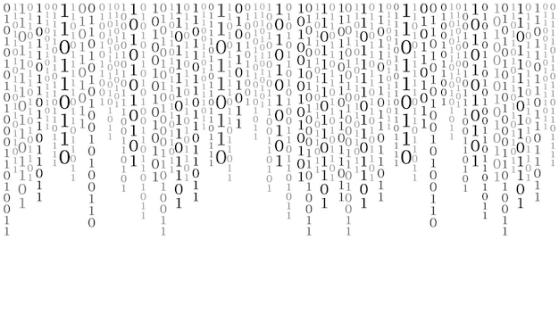 Arrière-plan de la matrice Sécurité cybernétique avec code binaire Numéros blancs tombant rapidement au hasard Algorithmes de décodage logiciels piratés Visualisation de grandes données