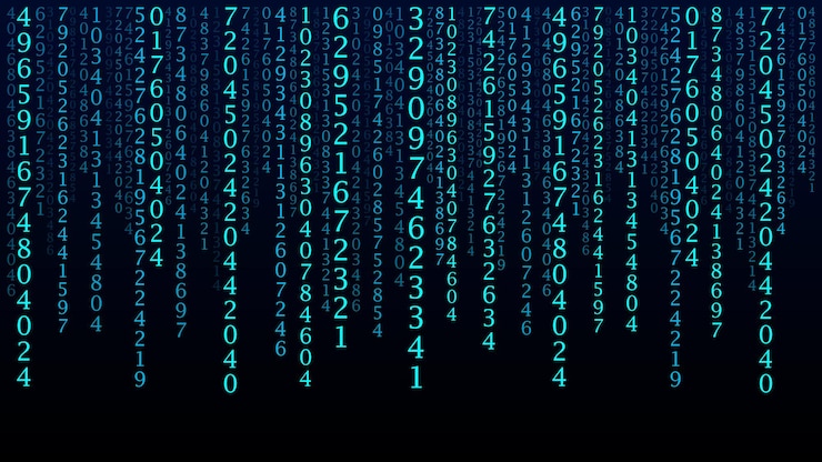 Vecteur arrière-plan de la matrice technologique cybersécurité avec des nombres en baisse à l'écran code binaire vectoriel système numérique données de décodage concept piraté