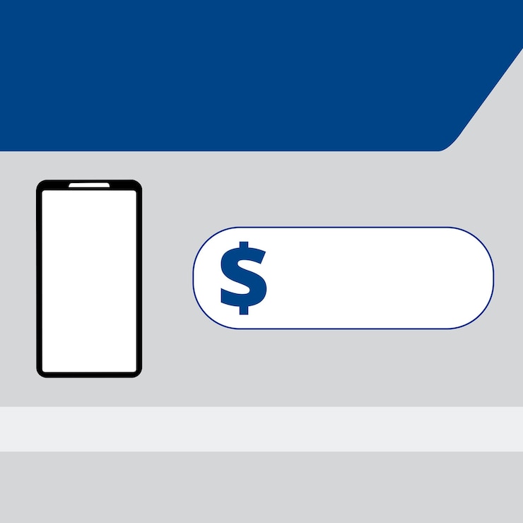 Vecteur arrière-plan de modèle commercial bleu et gris avec un signe dollar de smartphone et un espace de copie