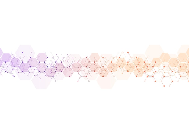 Arrière-plan de modèle d'hexagones Structure moléculaire de recherche génétique Génie chimique Concept de technologie d'innovation Utilisé pour la conception des sciences de la santé et de la médecine