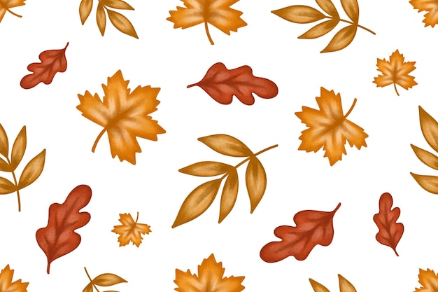 Arrière-plan à Motifs Homogènes Avec Des Feuilles D'automne à L'automne Avec Du Papier Peint à L'aquarelle D'érable Orange Et De Feuilles De Chêne