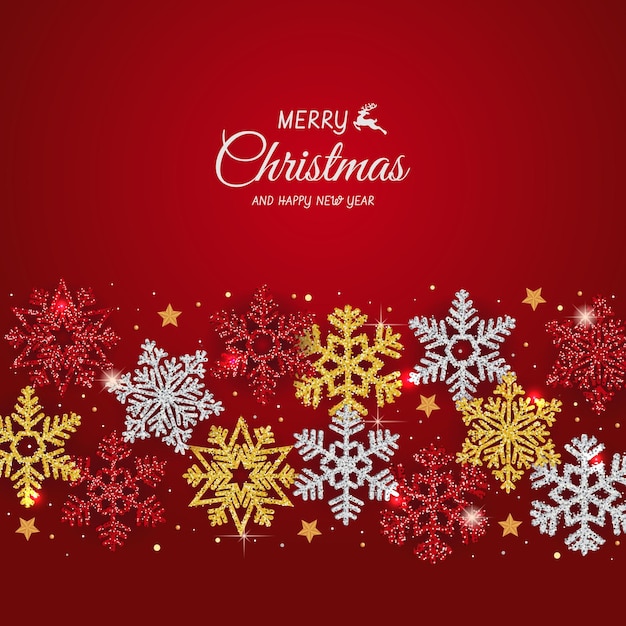 Arrière-plan de Noël avec des flocons de neige brillants carte de vœux de Noël et bonne année