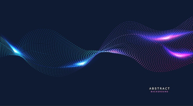 Arrière-plan d'onde abstrait avec des particules lumineuses et des lignes de gradient pointillées pour le modèle de présentation