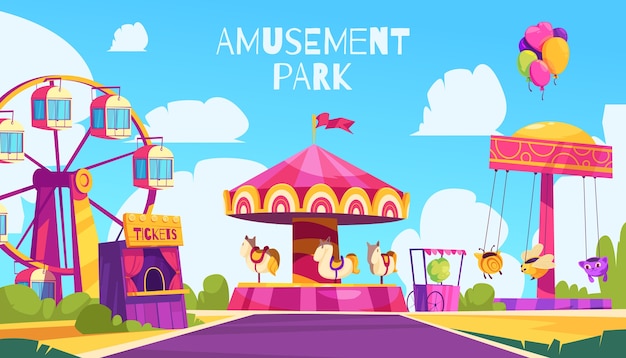 Vecteur arrière-plan de parc d'attractions dessiné à la main