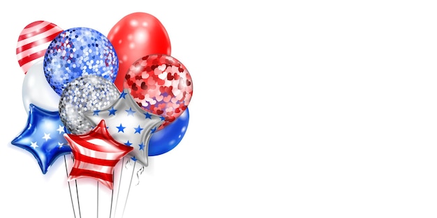 Arrière-plan Avec Plusieurs Ballons Colorés Aux Couleurs Du Drapeau Américain. Illustration Pour Le Jour De L'indépendance Des états-unis D'amérique
