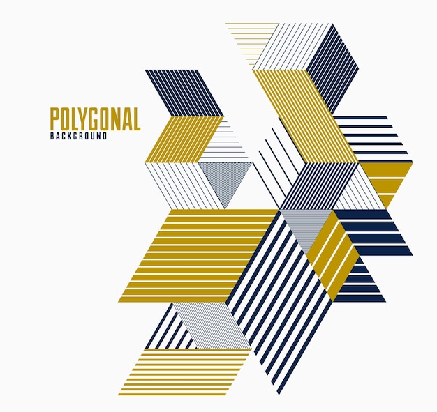 Arrière-plan polygonal abstrait avec triangles rayés et conception vectorielle de cubes 3D. Modèle pour différentes publicités ou couvertures ou bannières. Élément graphique de style rétro.