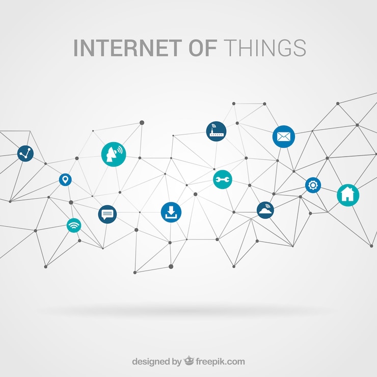 Vecteur arrière-plan polygonal avec des éléments connectés à internet