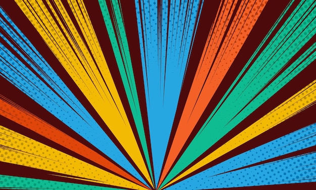 Arrière-plan à rafales comiques colorées avec effet radial et demi-ton
