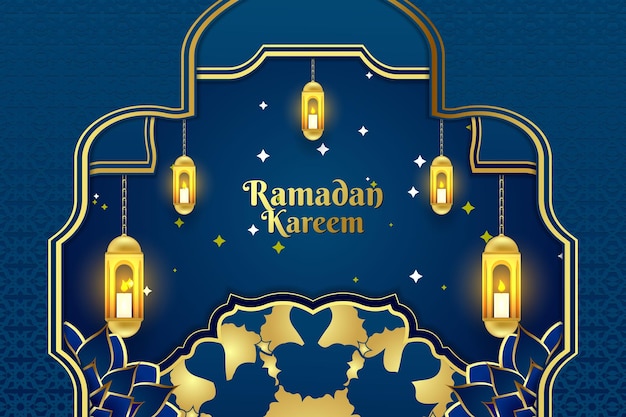 Arrière-plan Ramadan Kareem Couleur Bleue Islamique Avec Un Bel Ornement