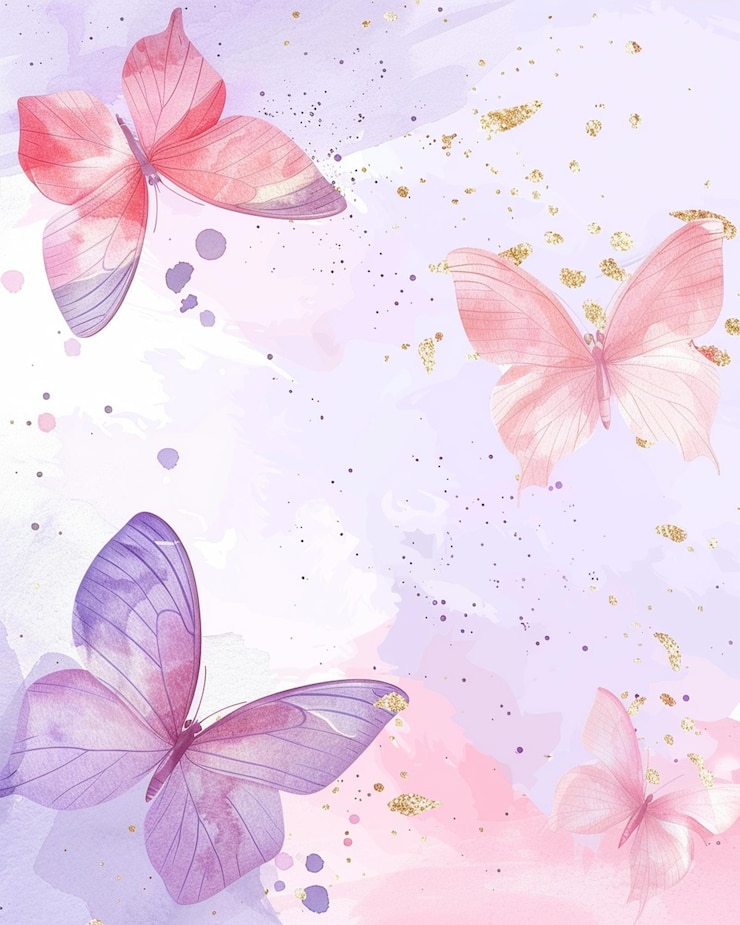 Arrière-plan rose avec des papillons violets clairs