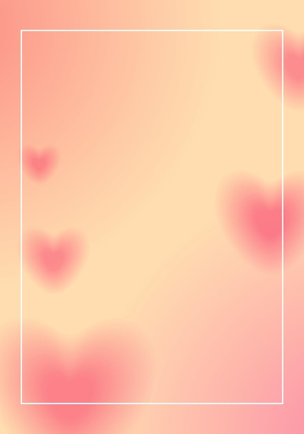 Vecteur arrière-plan rose pêche avec des cœurs affiche romantique avec volet en gradient sur le thème de l'amour