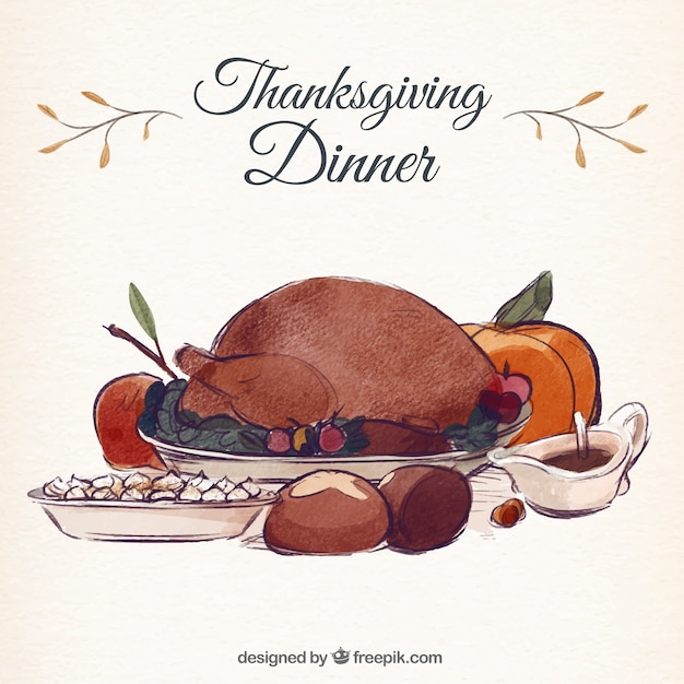 Arrière-plan De Savoureux Dîner De Thanksgiving En Effet D'aquarelle