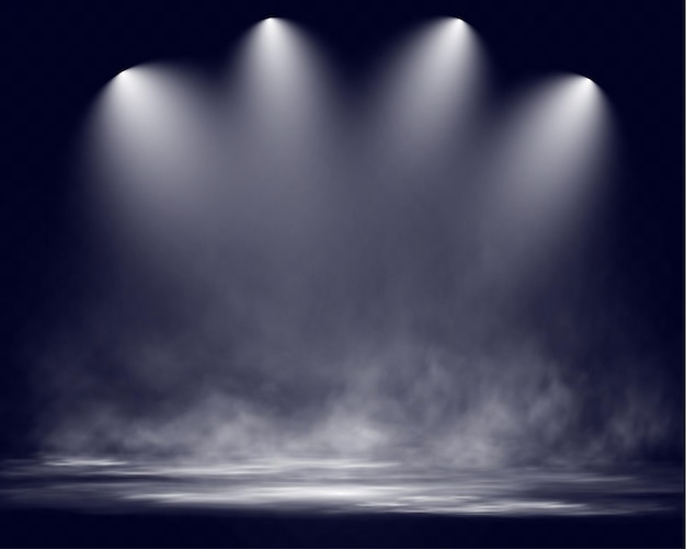 Arrière-plan de scène de projecteur avec brouillard et effet transparent Scène vide éclairée réaliste