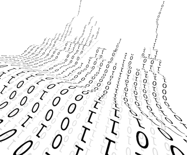 Arrière-plan technologique abstrait avec langage binaire isolé sur fond blanc.