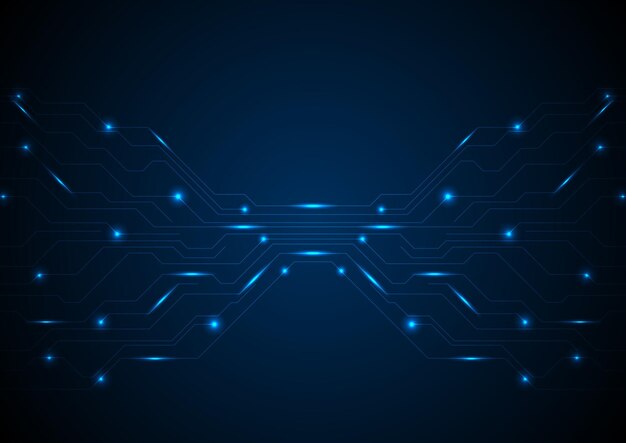 Arrière-plan technologique de la carte de circuit lumineux bleu foncé Technologie vectorielle conception numérique