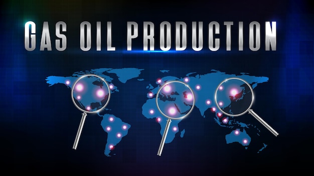 Arrière-plan Technologique Futuriste Abstrait De La Production De Gaz Et De Pétrole Avec Loupe Et Carte Du Monde