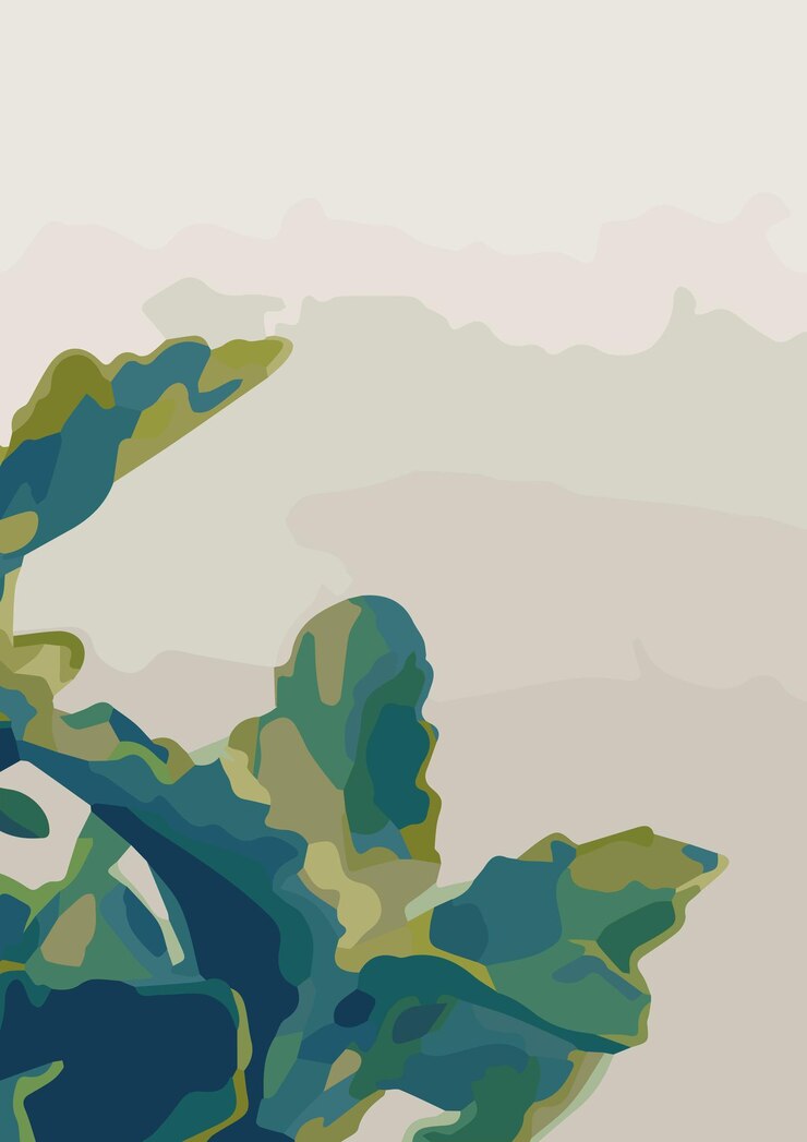 Vecteur arrière-plan tendance avec plante colorée. fond dégradé et feuillage bleu et jaune.