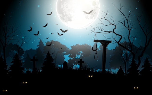 Vecteur arrière-plan de thème halloween au cimetière hanté