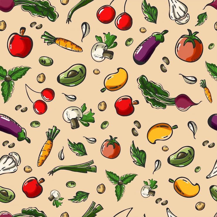 Vecteur arrière-plan transparent de fruits et légumes.