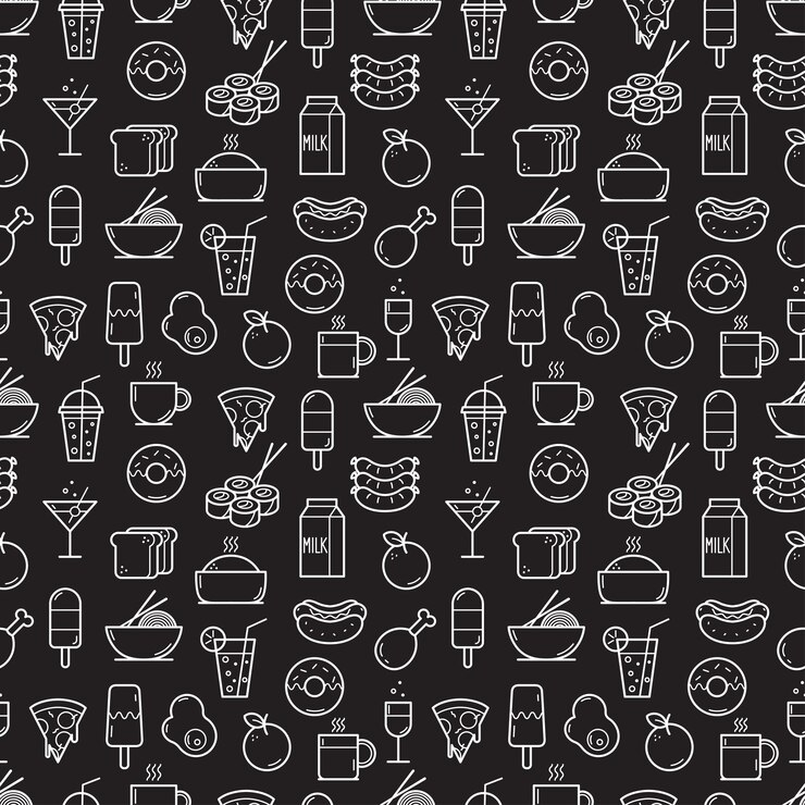 Vecteur arrière-plan transparent d'icônes de nourriture et de boissons. illustration vectorielle