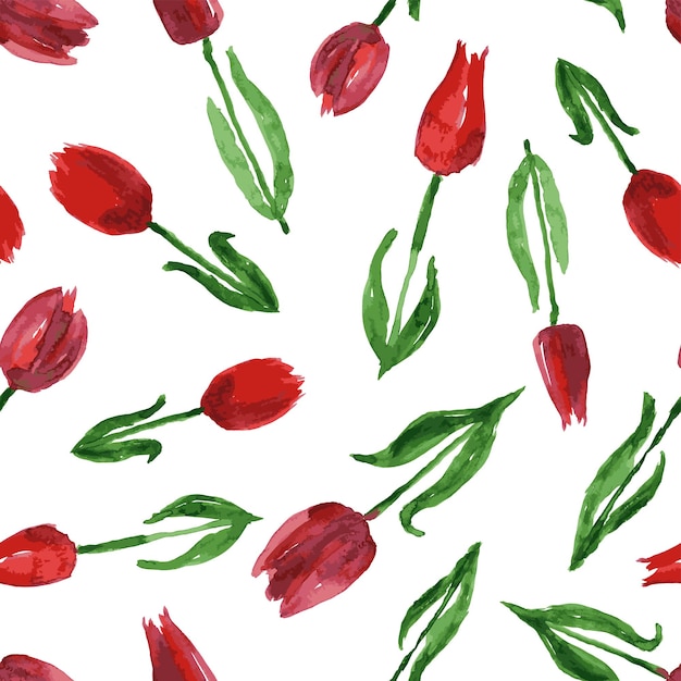 Arrière-plan transparent à partir de dessins à l'aquarelle de tulipes rouges en fleurs