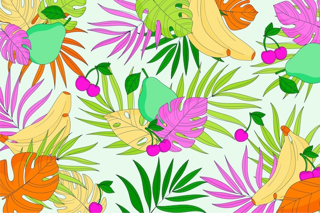 Arrière-plan tropical coloré dessiné à la main