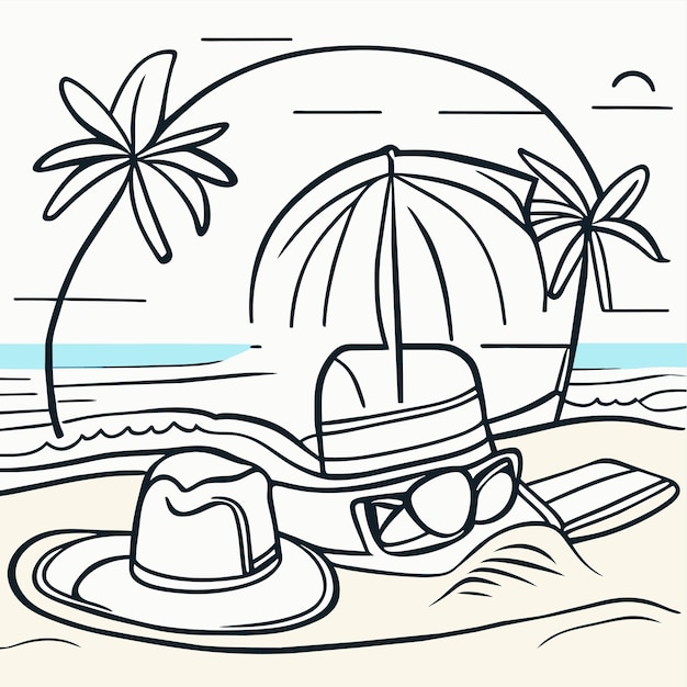 Vecteur arrière-plan de vacances d'été avec chapeau de sac de plage et tongs sur le sable