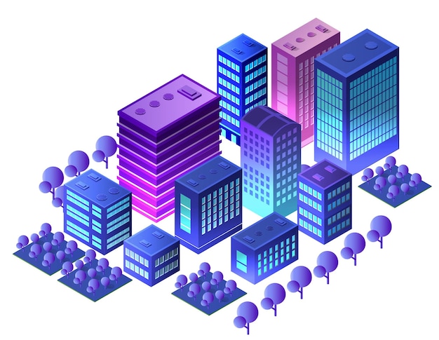 Vecteur l'arrière-plan de la ville de nuit illustration 3d néon ultraviolet