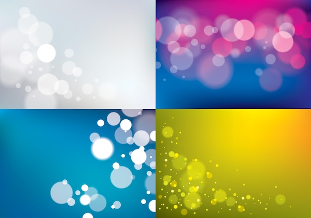Arrière-plans flous flous. Textures effet bokeh. Beau jeu d'illustrations abstraites vectorielles. Des abstractions parfaites avec un espace de copie pour le texte.