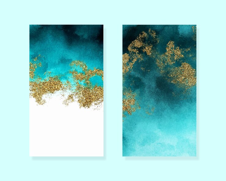 Arrière-plans de l'histoire Instagram abstraite turquoise et or aquarelle