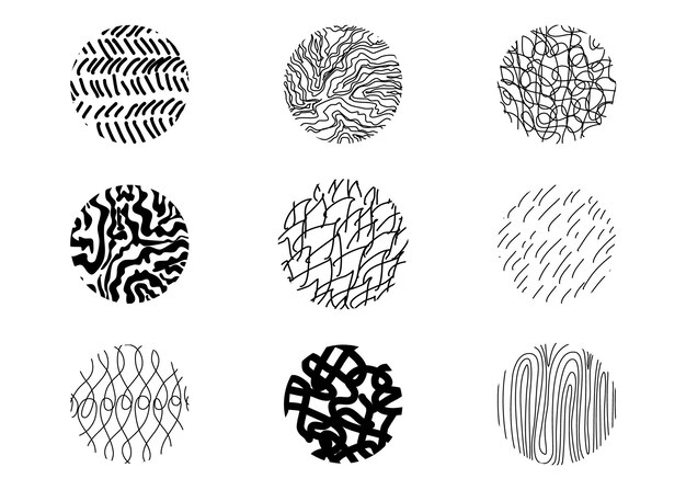 Des arrière-plans de texture de forme ronde de cercle abstrait Des taches de croquis de ligne Des gouttes d'onde Des motifs de courbe