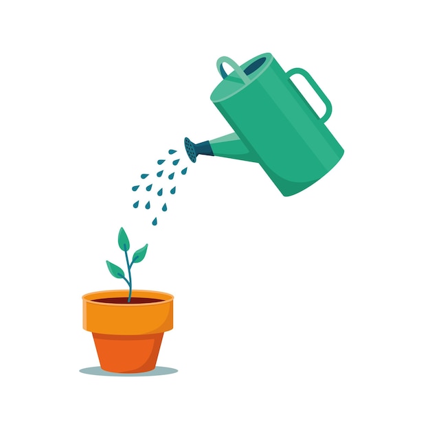 Arrosoir et planter en pot. Illustration vectorielle.