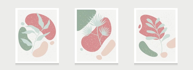 Vecteur art abstrait de la nature de diverses feuilles botanical minimal ilustration set