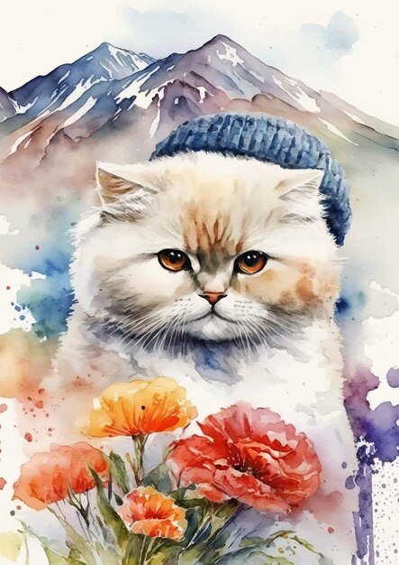 Art Aquarelle De Chat Unique De Race Angora