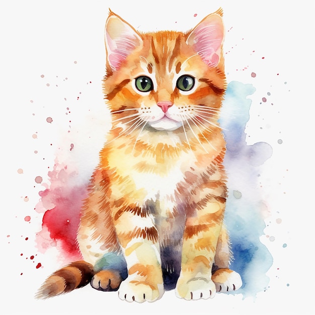 Vecteur art d'aquarelle sereine de chat sur un fond blanc